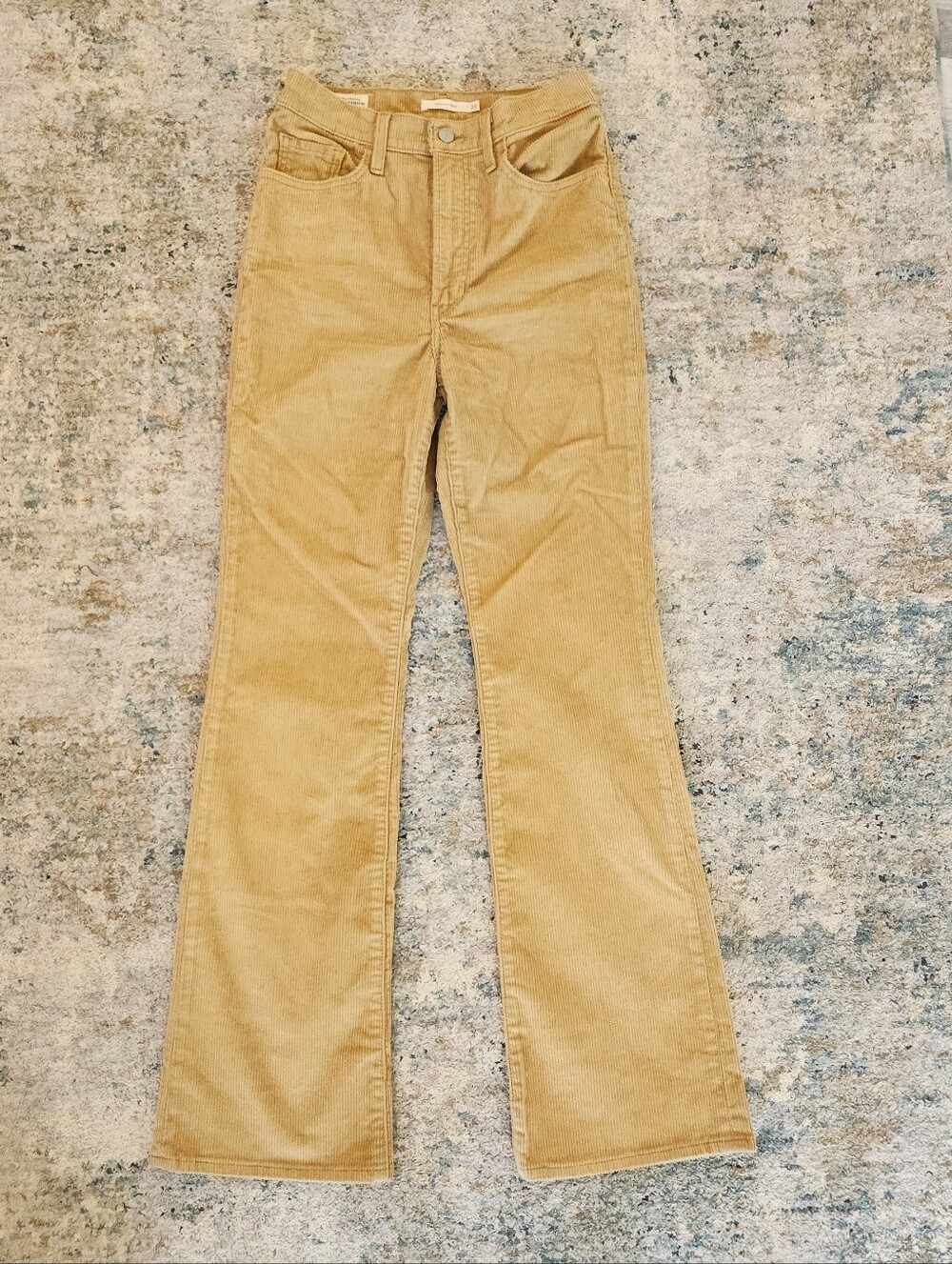 Levi’s Ribcage Bootcut Corduroy Pants Tan High Rise 70s Western Boho Size 27